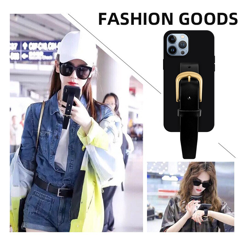 适用戚薇同款iphone12promax手机壳腕带xs苹果11皮带扣mini皮质x