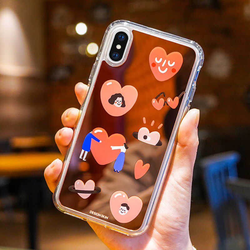 design skin适用iphone11pro手机壳镜面苹果11pro镜子全包防摔爱心