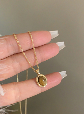 复古小众椭圆形吊坠项链个性时尚