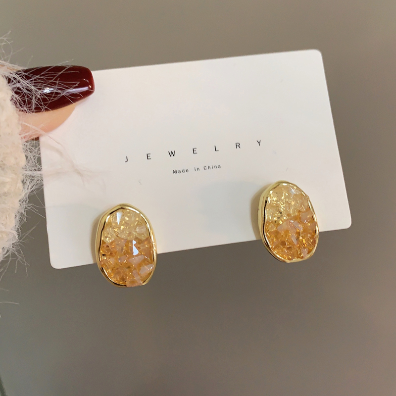 高级感香槟色不规则椭圆形耳钉