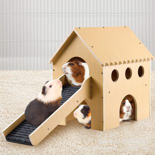 木制豚鼠藏身处城堡2 层坚固的仓鼠屋带阁楼和楼梯小型动物小屋