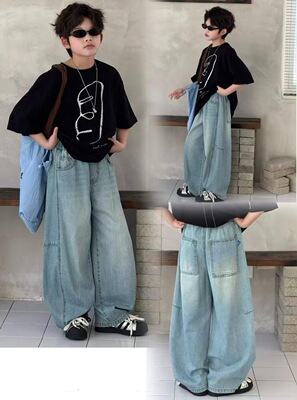 小智同学夏薄男童纯棉柔软牛仔裤