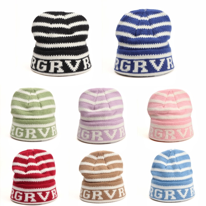 秋冬新款时尚条纹字母毛线帽