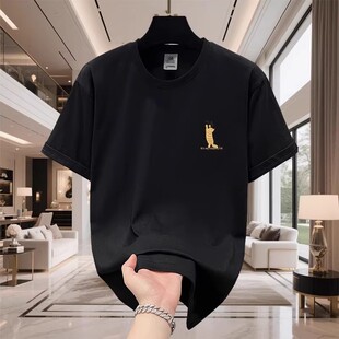 香港正品潮牌夏季卡通黄色小猫半袖男款纯棉重磅宽松圆领短袖T恤
