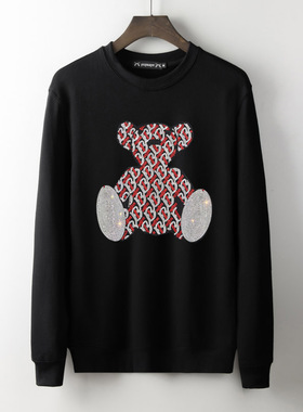 香港正品潮牌秋冬红色小熊烫钻打底衫男女装纯棉加绒长袖圆领卫衣