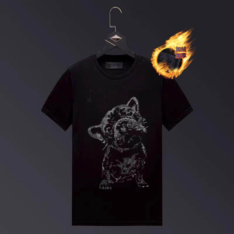 香港正品潮牌秋冬烫钻英文小狗休闲半袖男女纯棉保暖加绒短袖T恤