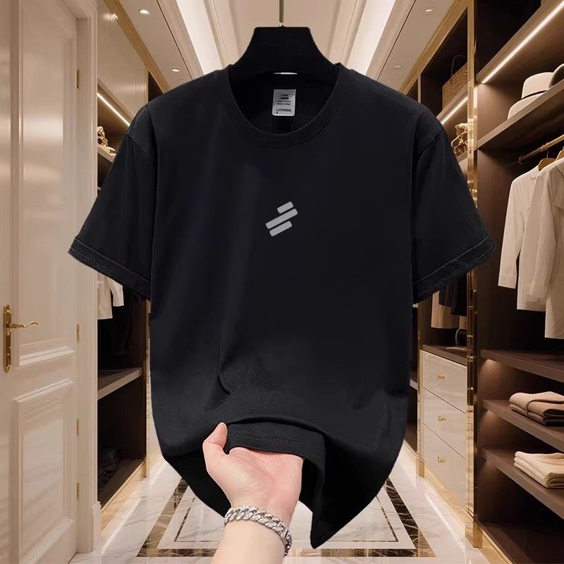 香港正品潮牌夏季三条杆条纹简约半袖男纯棉重磅宽松圆领短袖T恤