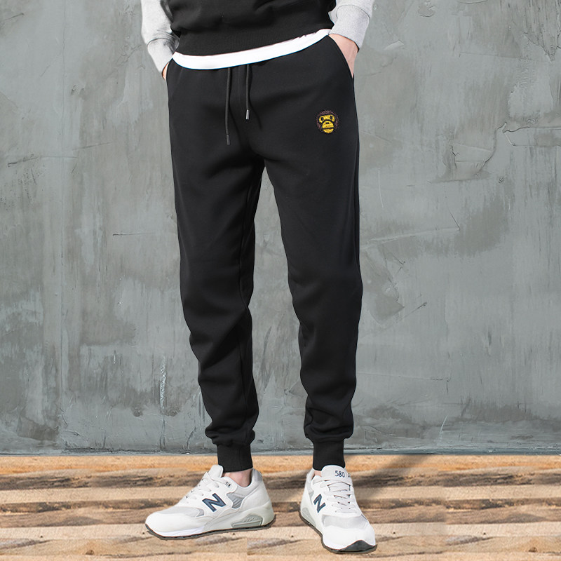 香港正品潮牌夏季刺绣小猴长裤小脚裤男女纯棉大码运动裤加绒卫裤