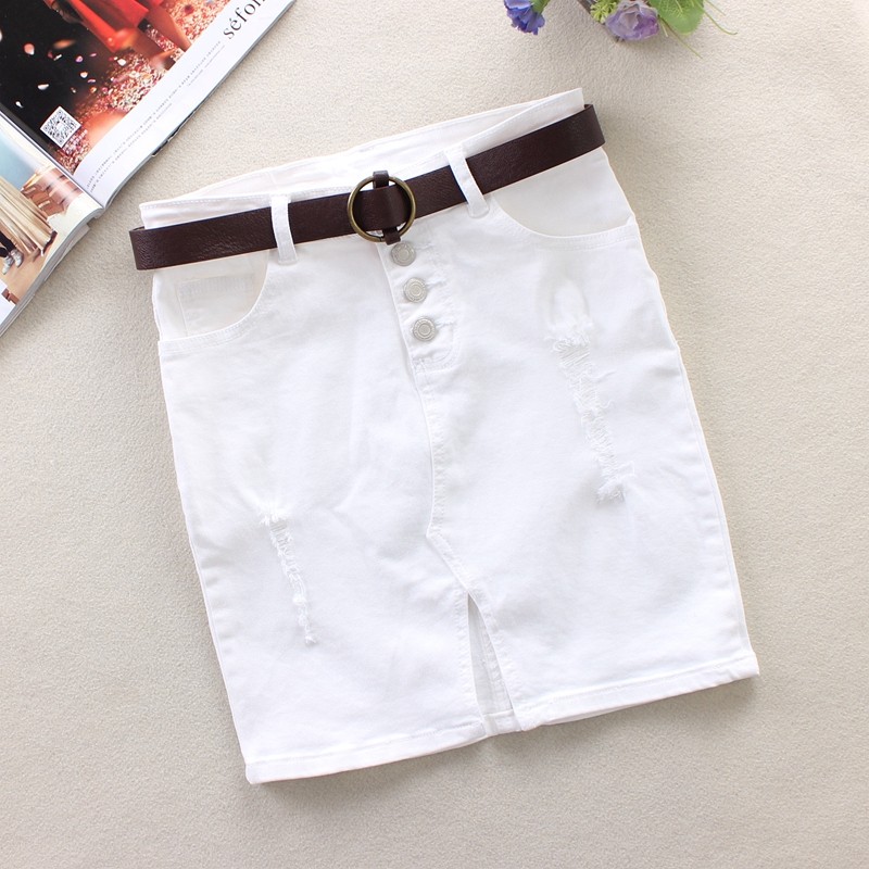 new pattern white Denim skirt Spring and summer Paige Skirt Show thin Korean Edition Body Short skirt Split ends hole Middle-skirtin the Women's clothing/Boutique , Skirts  category - from Buy2taobao.com to provide professional Taobao agent buy service
