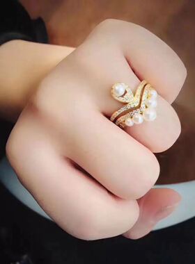 巴黎淡水珍珠多层耳钉纯银戒指