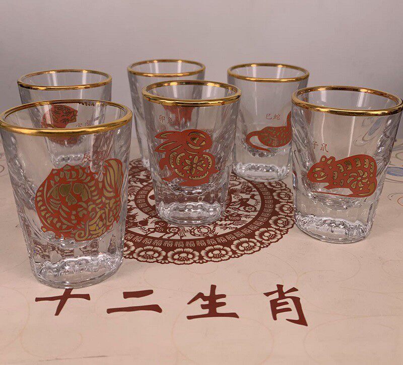 创意十二生肖镀金白酒杯套装玻璃酒具