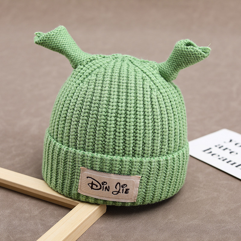 史莱克帽子婴儿秋冬季毛线帽