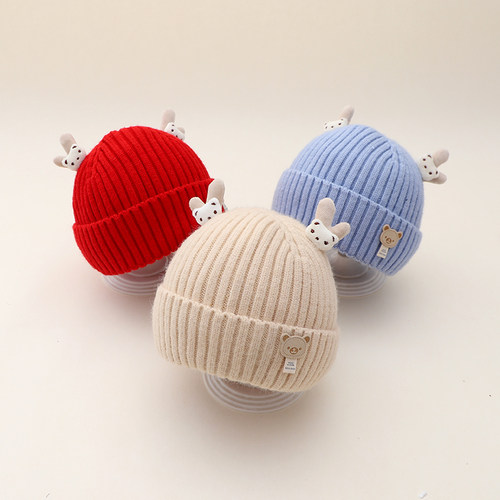 婴儿帽子秋冬卡通毛线帽