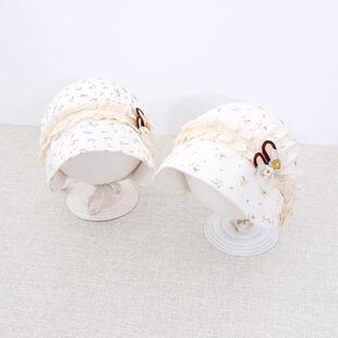 宝宝春夏季薄款帽子宫廷帽护耳帽女宝小月龄婴幼儿防晒蕾丝公主帽