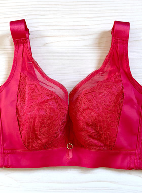 红色全罩杯大码内衣女大胸显小矫正防外扩下垂收副乳调整型文胸罩