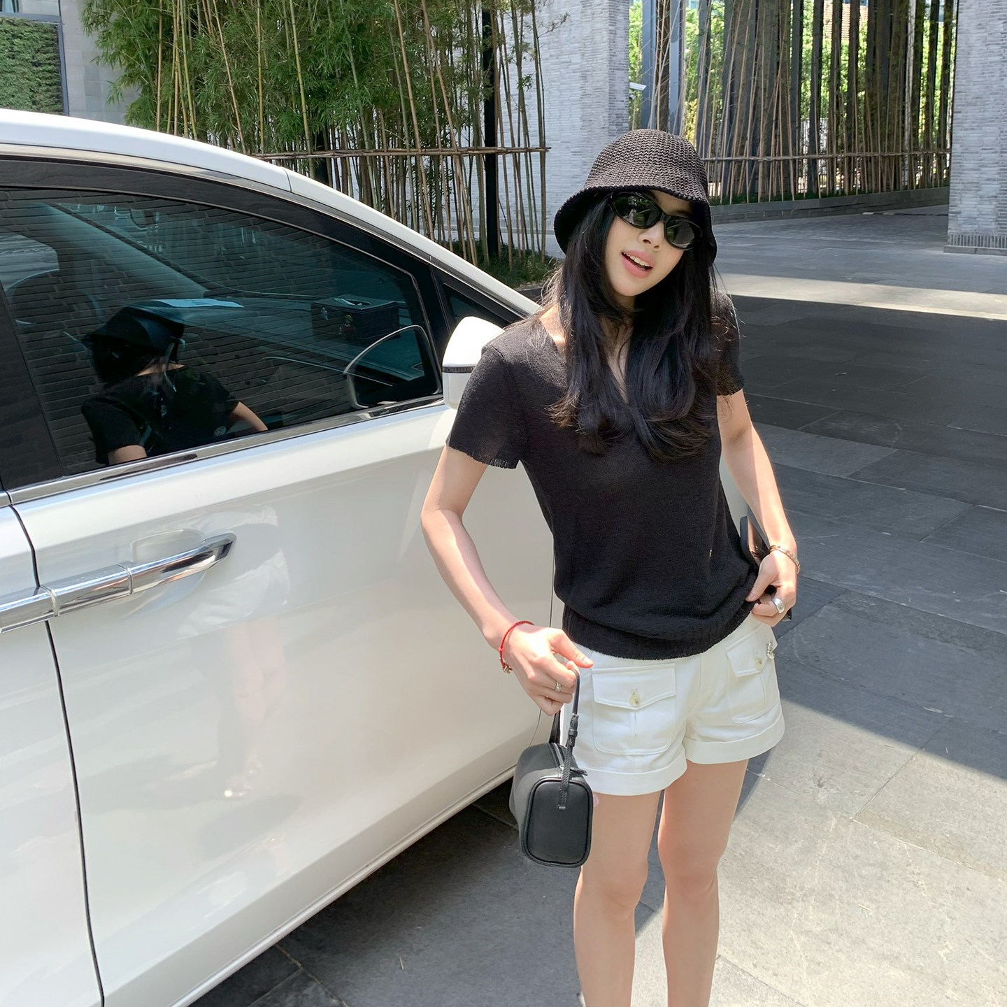 喂狗小面包短袖t恤女夏2026新款打底衫和纸纱凉感不闷v领针织T恤