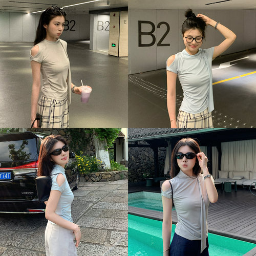 喂狗小面包莱赛尔系带抽皱T恤
