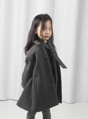 童装男女童大衣黑灰色毛呢外套儿童羊毛人字呢中长款加厚呢子冬装