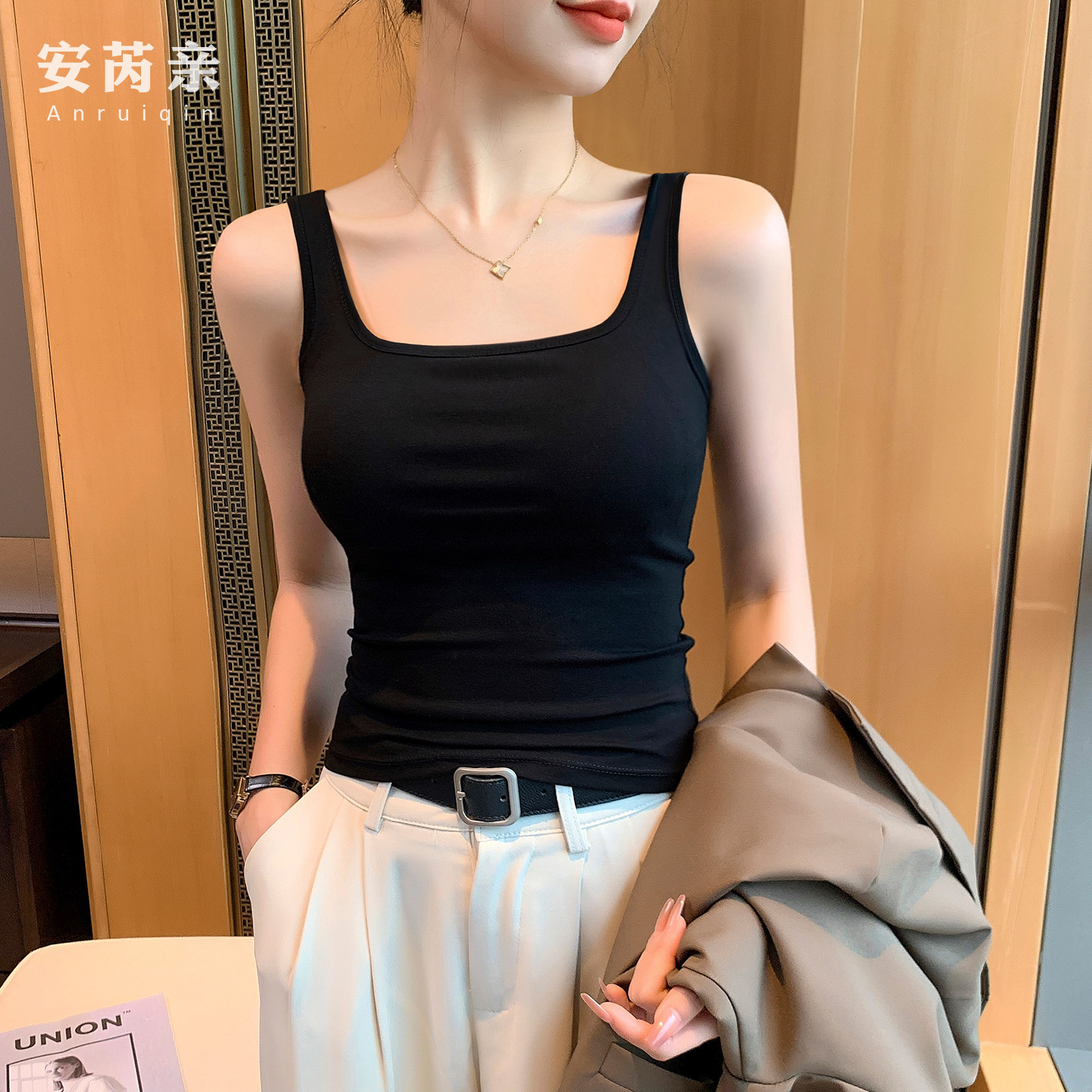 黑色美背吊带背心女夏季外穿2026新款内搭遮副乳显瘦露背打底上衣