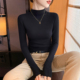 洋气修身 春秋冬加绒磨毛新款 内搭上衣 女螺纹长袖 黑色半高领打底衫