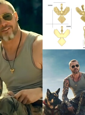 野兽之心 布拉德·皮特Brad Pitt同款雄鹰凤凰吊坠项链圈黑色钛钢