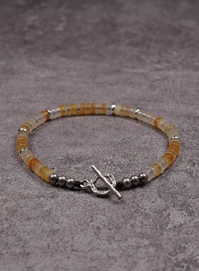 AC小众设计天然黄玉石藏银钛钢情侣手链男女串珠节日生日礼物