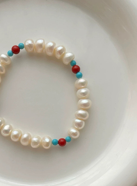 天然淡水珍珠手链小众轻奢弹力绳百搭手饰气质叠戴手串送礼礼物