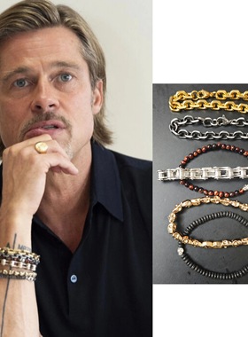 F1狂飙飞车 布拉德·皮特Brad Pitt同款手链钛钢金枪色天然石手串