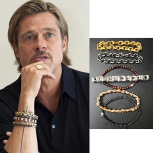 F1狂飙飞车 布拉德·皮特Brad Pitt同款手链钛钢金枪色天然石手串