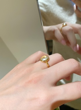 新中式国风简约 蛋面水沫玉高冰in小灯泡戒指