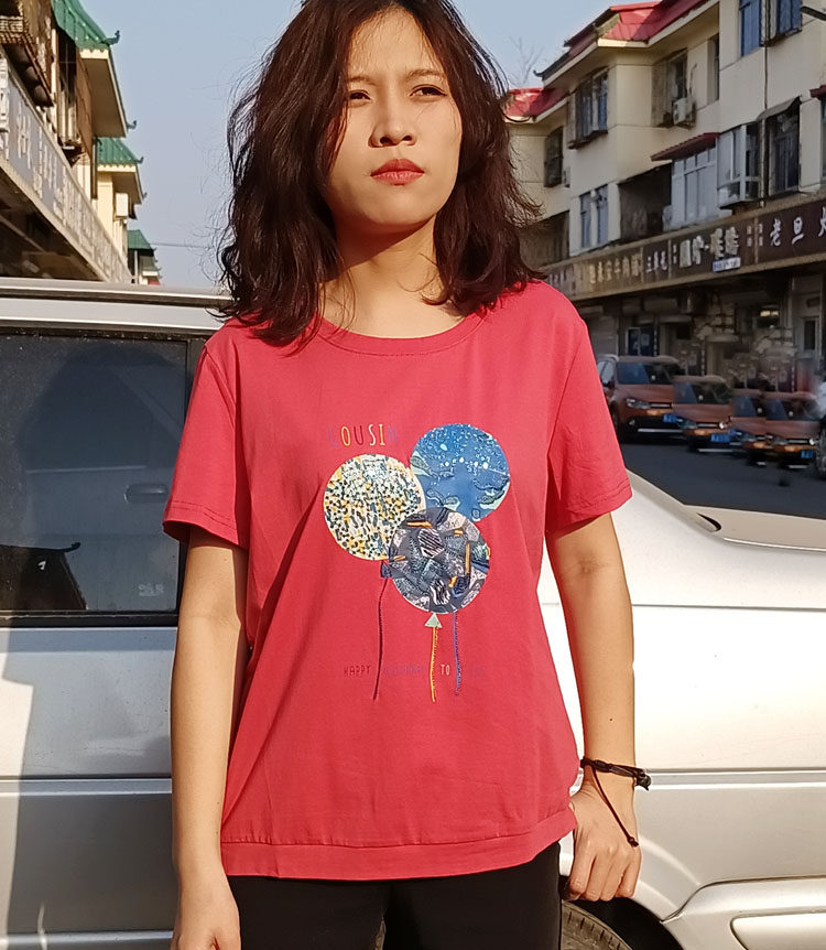 夏季女生T恤刺绣莫代尔棉短袖上衣中年妈妈装时尚气质宽松体恤衫