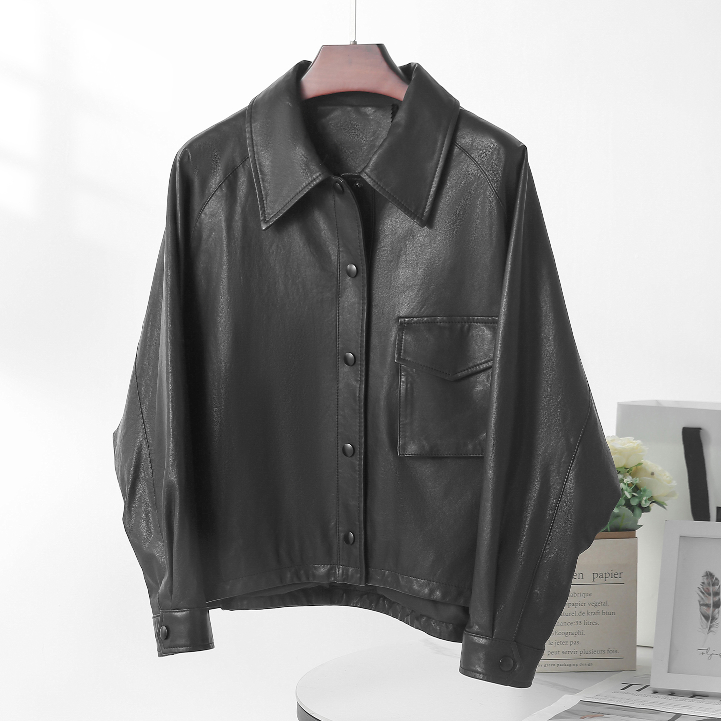 真皮皮衣外套女小个子2025新款蝙蝠袖时尚全植鞣皮夹克短款高级感