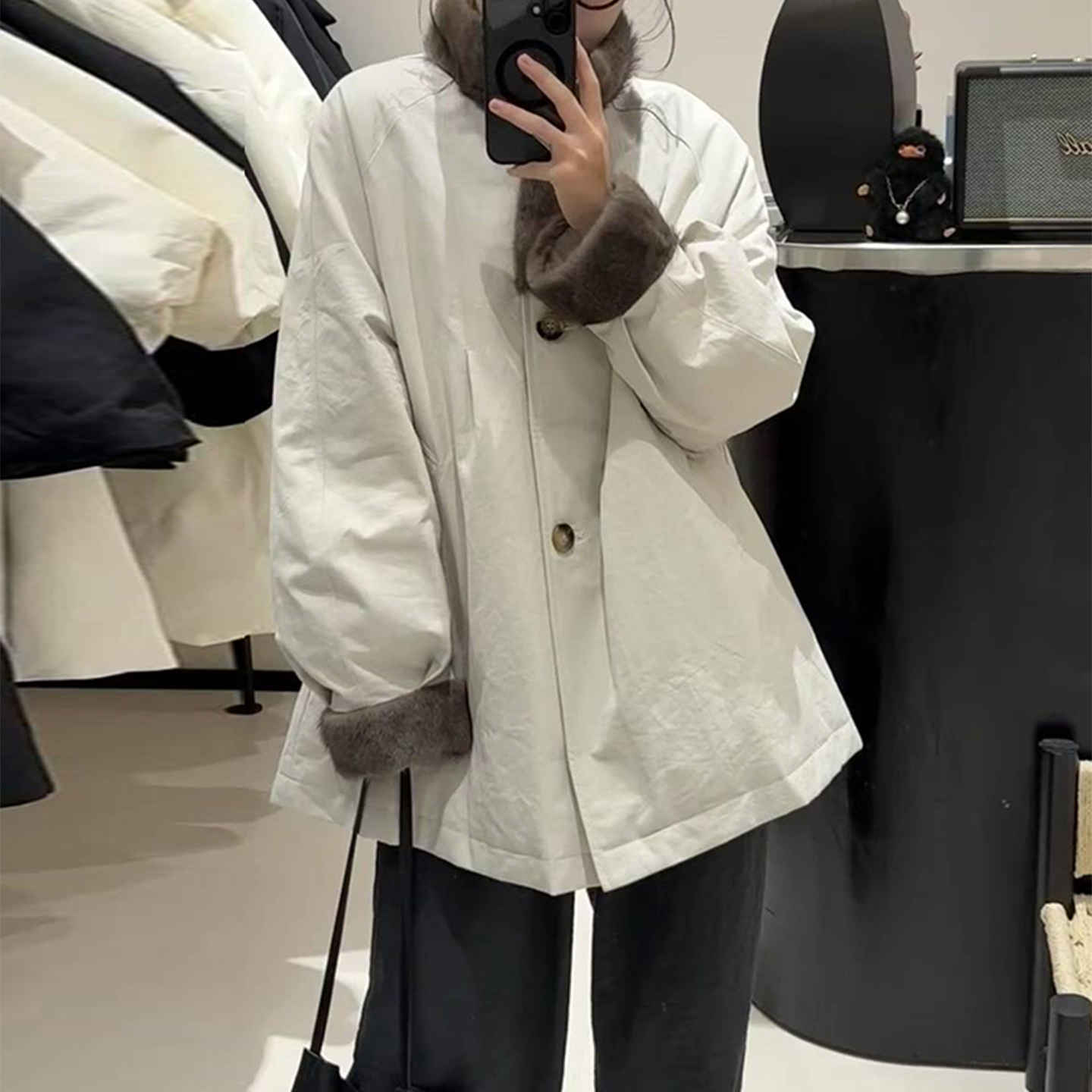 海宁巴恩风青根貂毛领皮草外套女2025冬新款中长款宽松鹅绒羽绒服