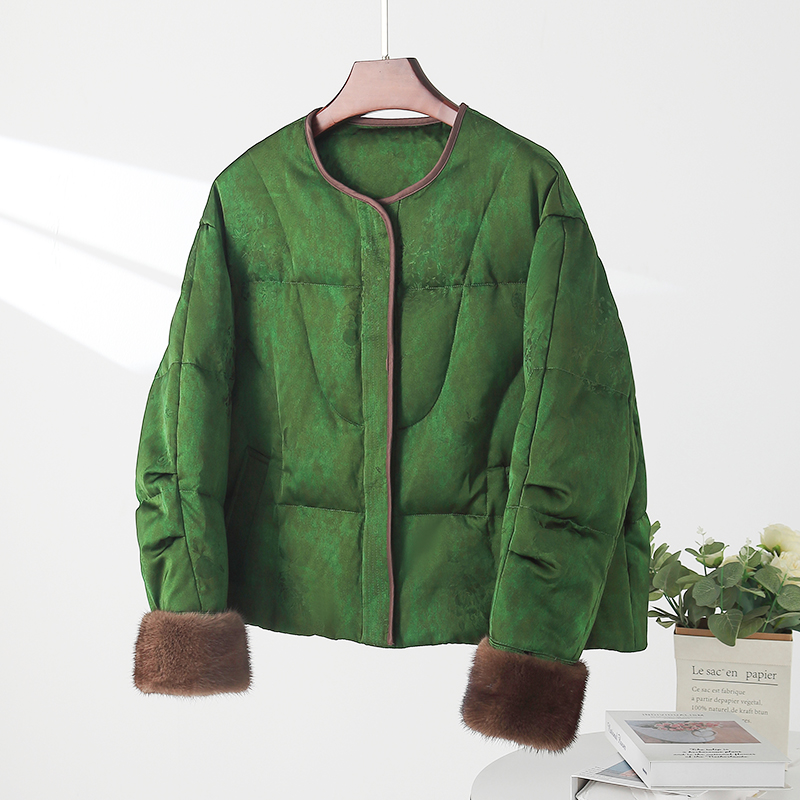 高端新中式国风羽绒服上衣女2024冬季新款高端鹅绒服提花短款外套