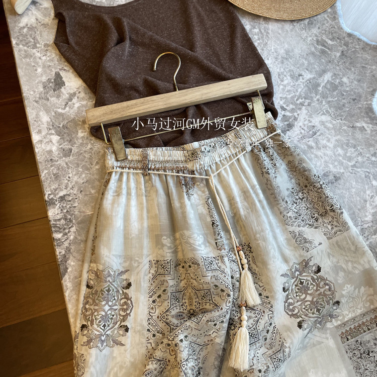 深圳南油女装~自留！波西米亚度假风图腾印花天丝直筒阔腿裤子