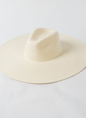 定制大檐白色羊毛礼帽欧美复古时尚舞台走秀凹造型爵士帽不退不换