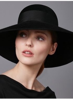 欧美时尚复古大檐盆型羊毛呢礼帽舞台走秀凹造型优雅羊毛毡大沿帽