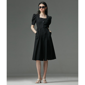PALO A摆小黑裙 系带连衣裙 WIETING｜法式 通勤精梳棉方领泡泡袖