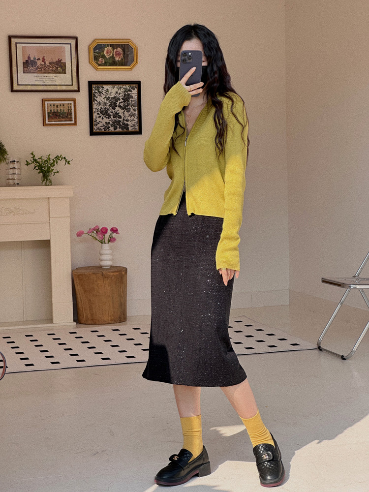 中长款H型复古闪闪半身裙