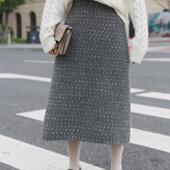 左方露量身定做复古波点高腰羊毛呢半身裙a字中长款 显瘦冬季 穿搭