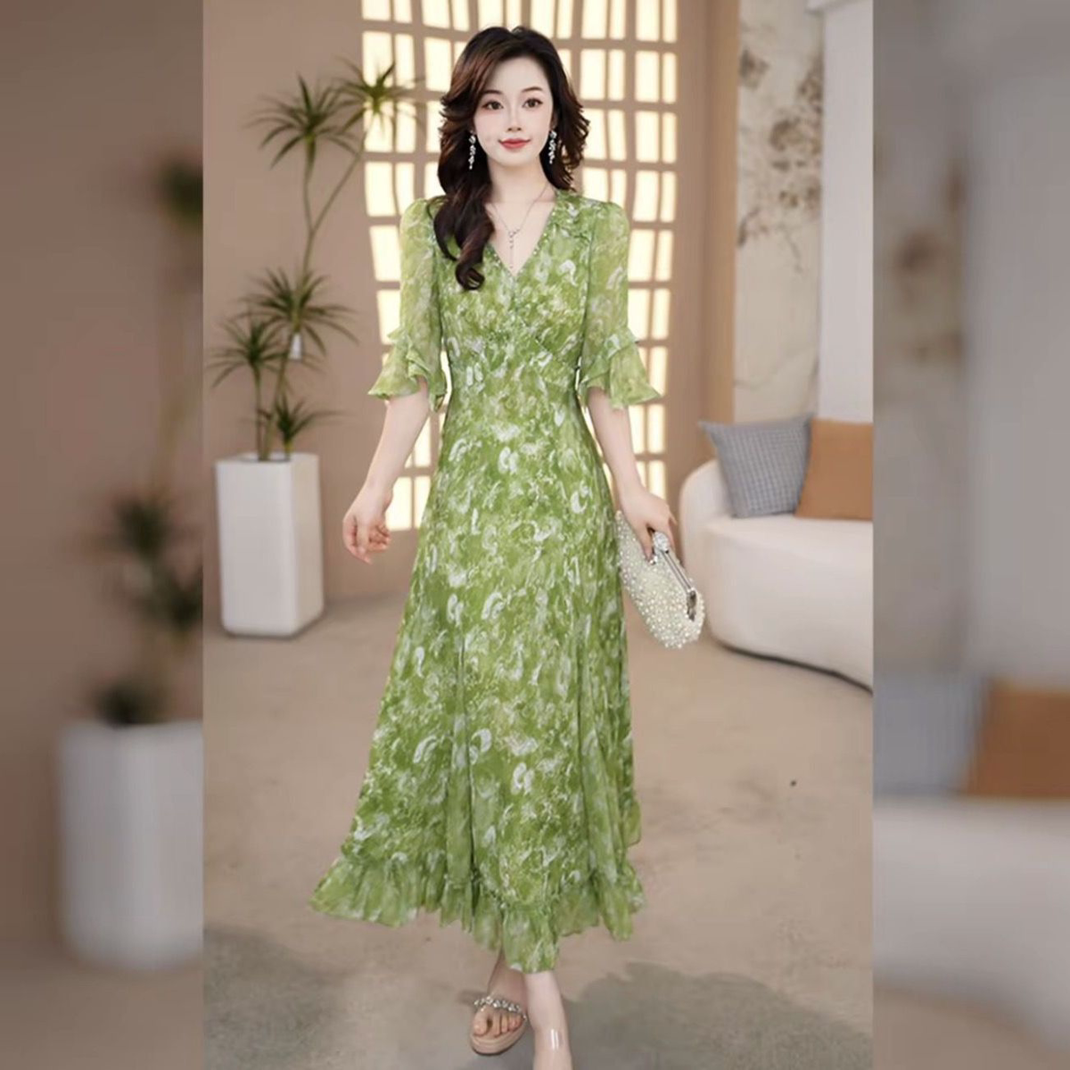 法式碎花名媛风显瘦长款连衣裙