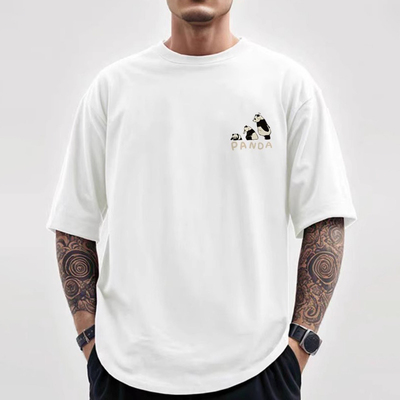 港风潮流重磅纯棉半袖男熊猫短袖