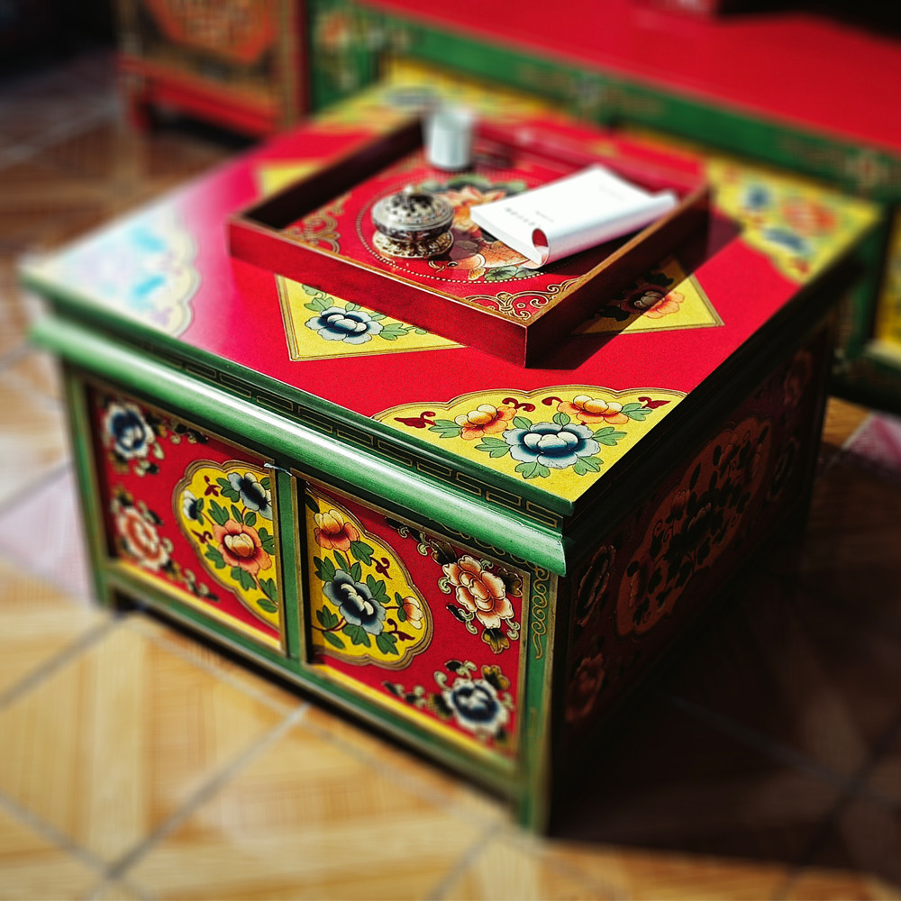 藏式彩绘茶几卧室炕桌简约方几卧室角几客厅茶桌中式仿古实木家具