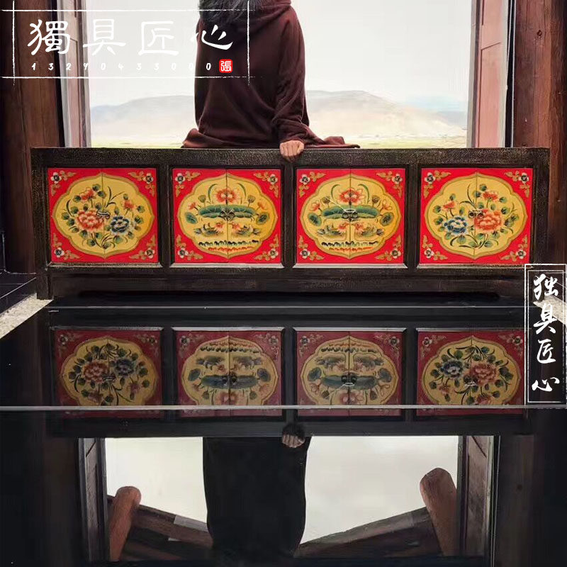 西藏家具彩绘家具藏式手绘电视柜炕柜客厅柜矮柜边柜实木中式家具