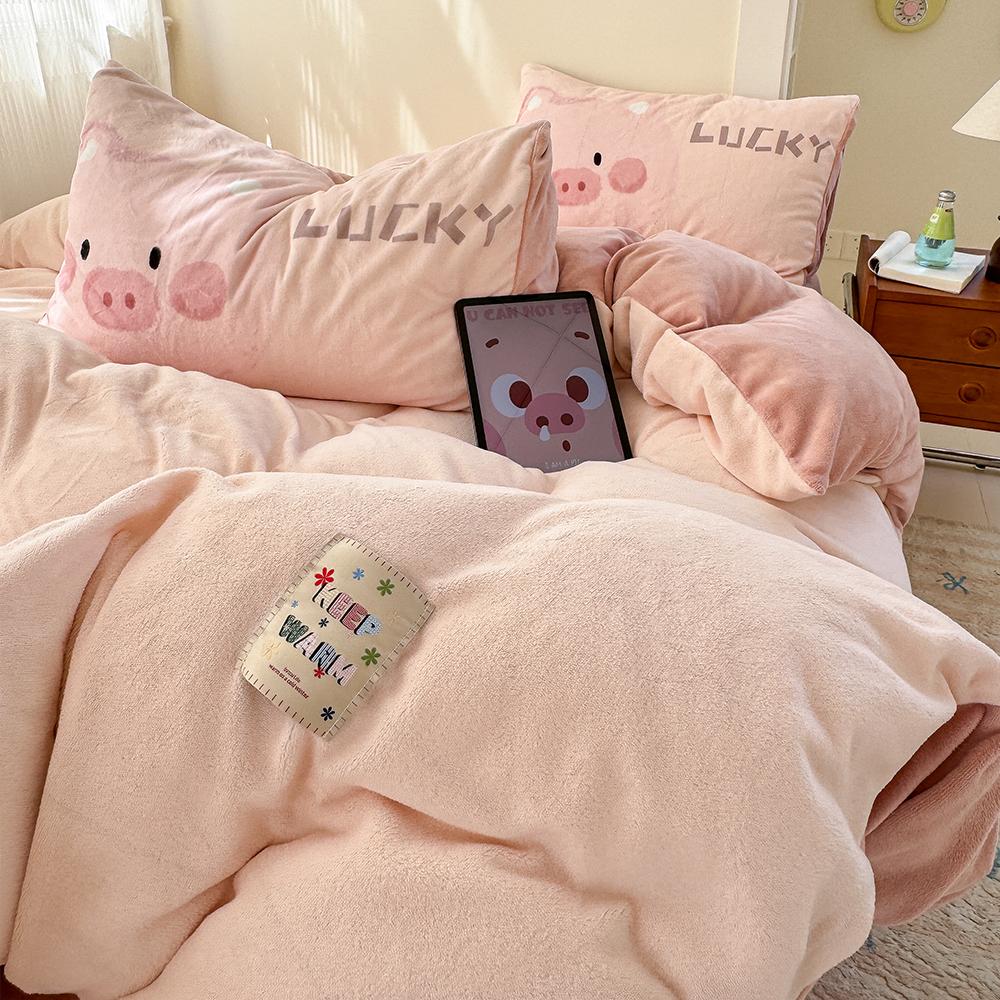 保暖四件套牛奶绒卡通少女心