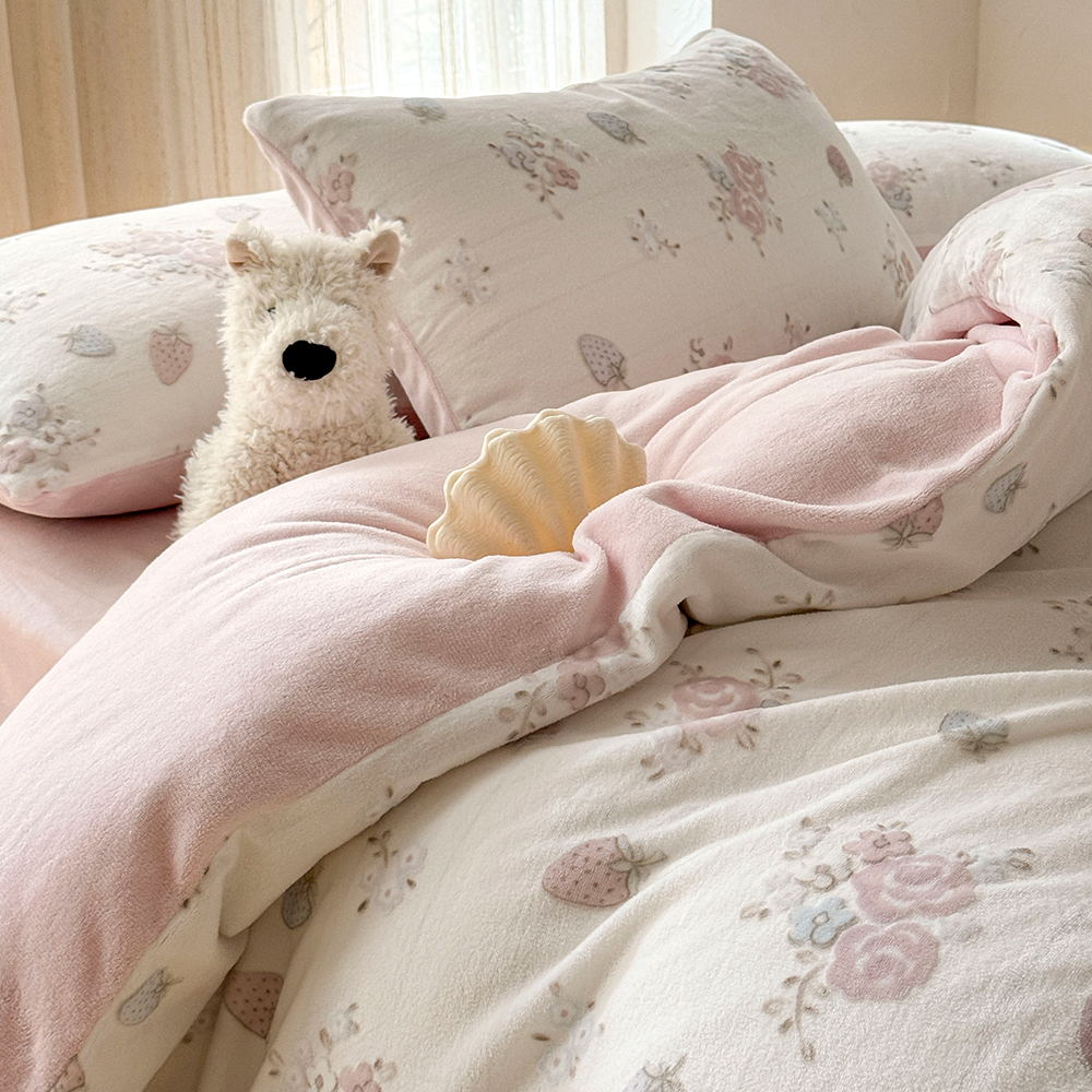 加厚小清新保暖牛奶绒四件套