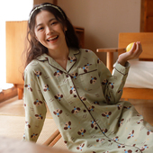 蓝帽狗｜卡通全棉双层纱睡裙女春秋季 纯棉长袖 家居宽松睡衣可外穿