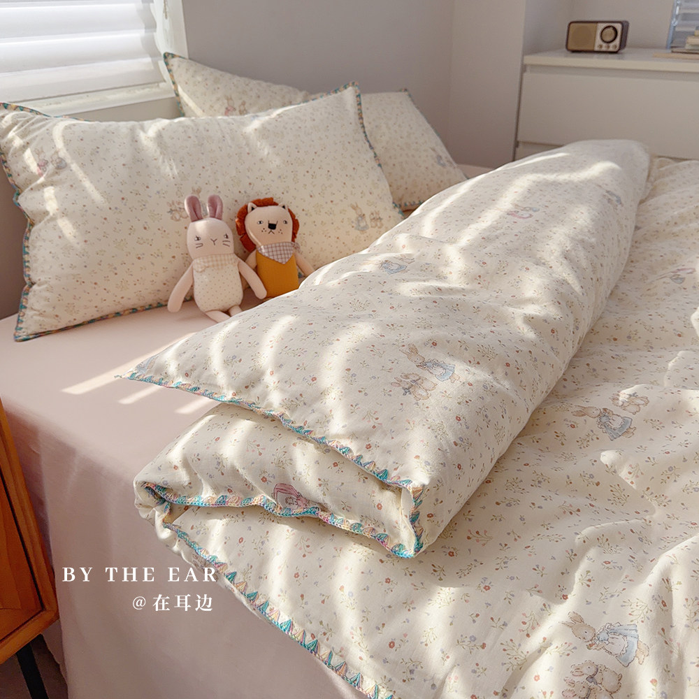 【繁花兔兔】A类母婴级双层纱纯棉四件套1.5m1.8少女全棉床单被套,床上用品,床品套件/四件套/多件套,淘宝优惠券,粉丝福利购,淘宝优惠卷