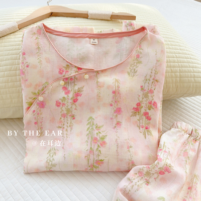 新中式国风竹棉双层纱睡衣女