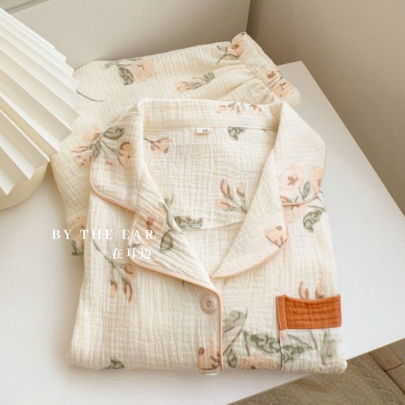 浪漫山茶｜春秋全棉泡泡双层纱皱布家居服男女简约舒适情侣睡衣,女士内衣/男士内衣/家居服,睡衣/家居服套装,淘宝优惠券,粉丝福利购,淘宝优惠卷